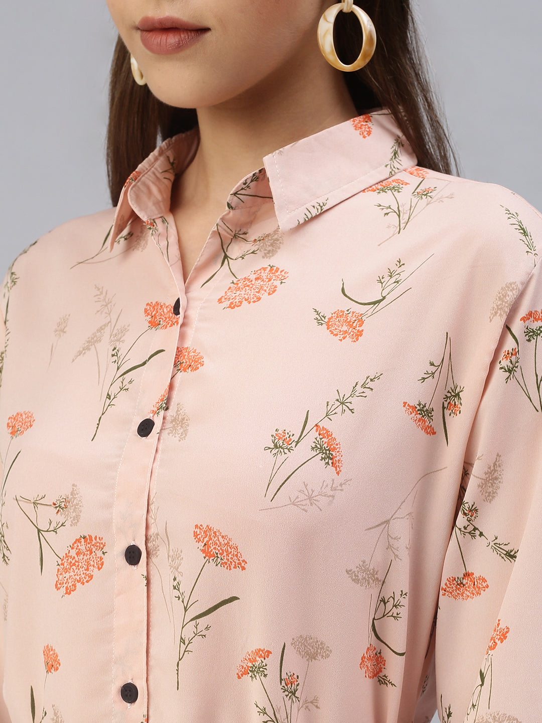 Women Printed Shirt Style Peach Dress