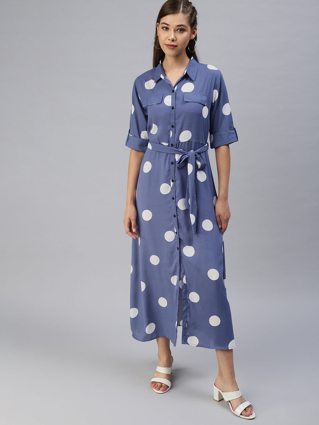 Women Printed Fit and Flare Blue Dress