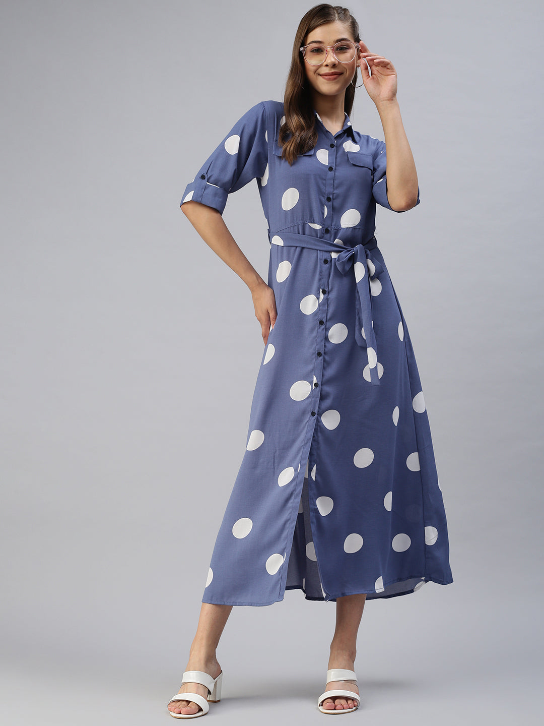 Women Printed Fit and Flare Blue Dress