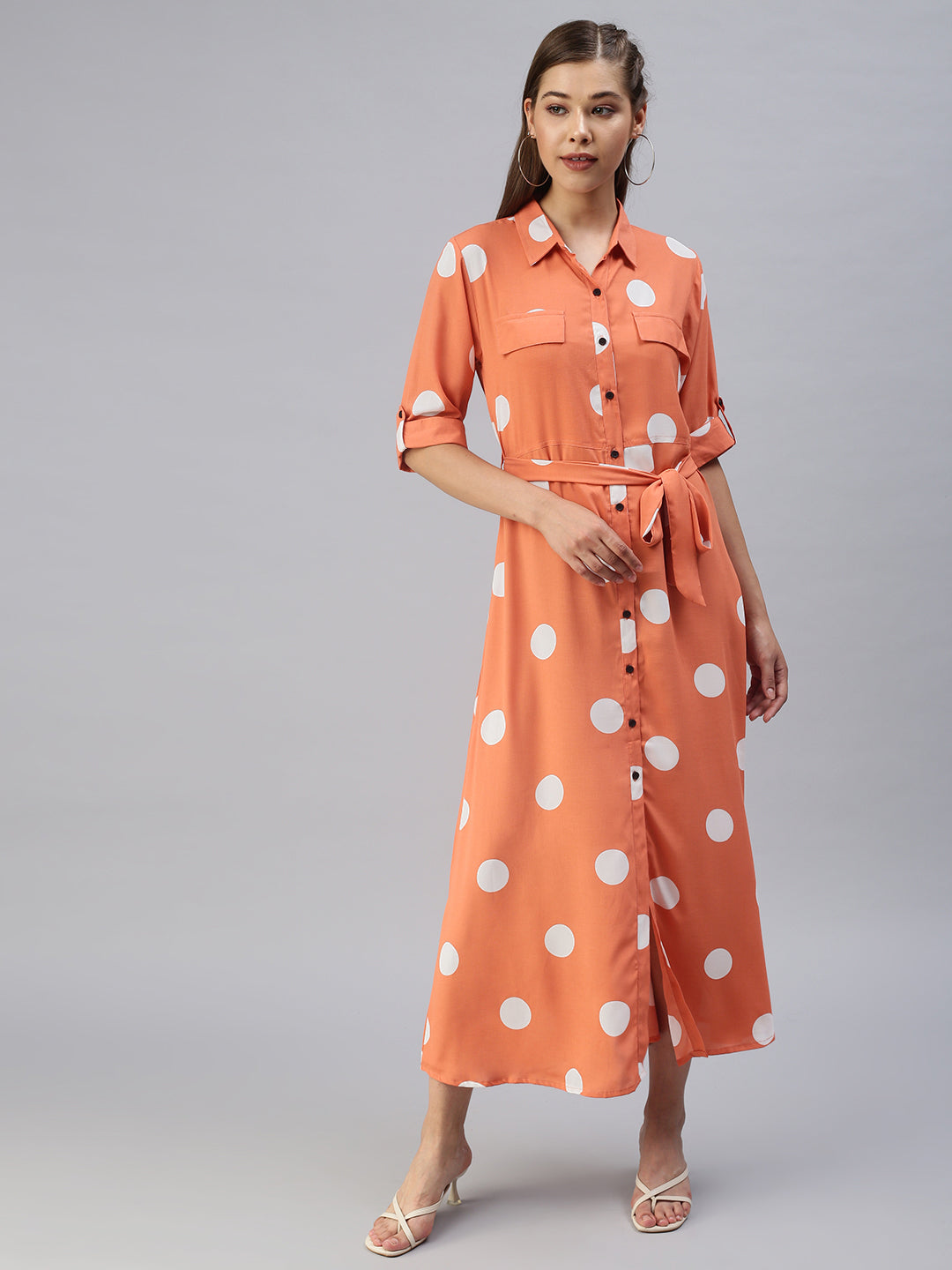 Women Printed Fit and Flare Orange Dress