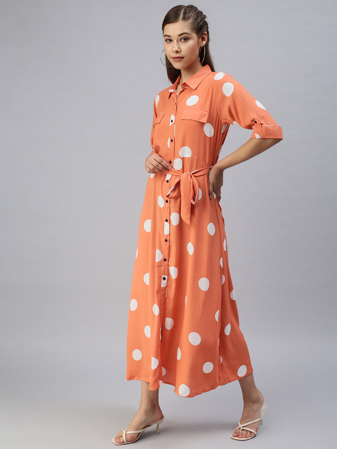 Women Printed Fit and Flare Orange Dress