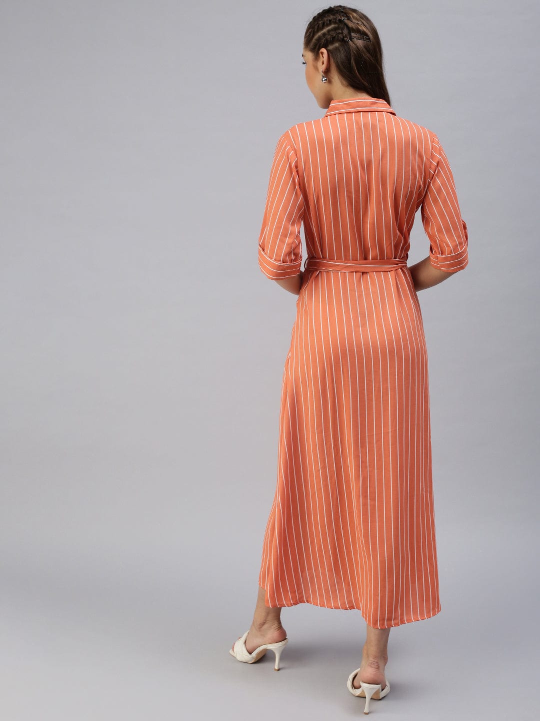 Women's Casual Printed Fit and Flare Orange Dress