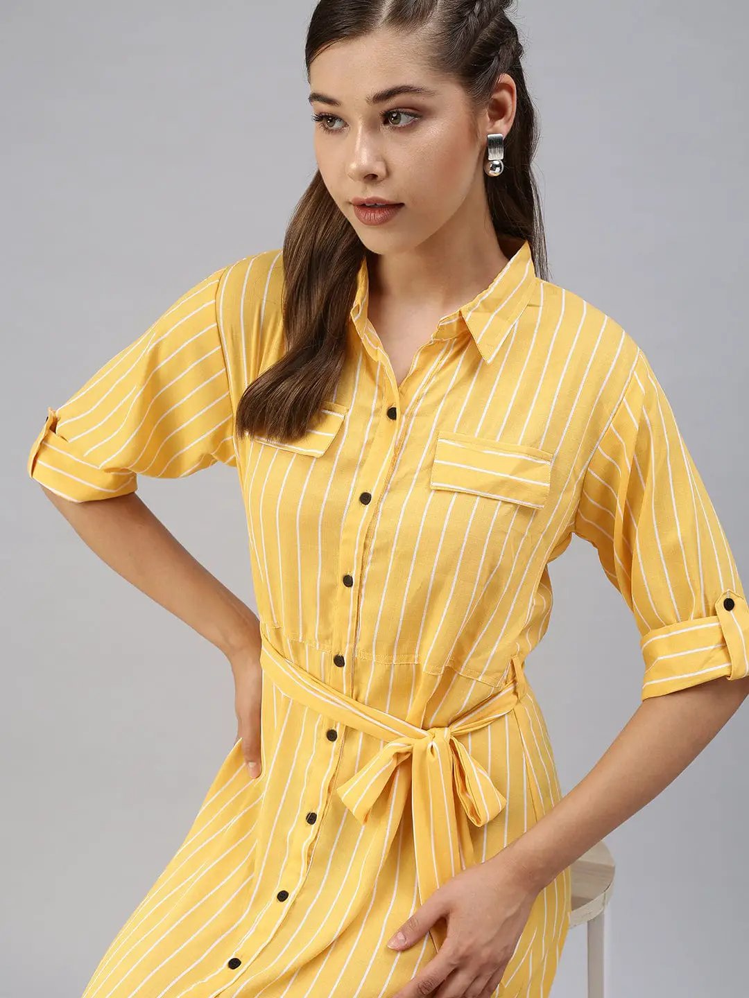Women's Printed Fit and Flare Yellow Dress