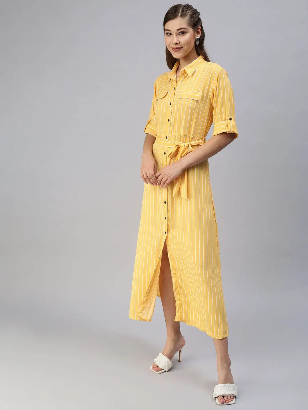 Women's Printed Fit and Flare Yellow Dress