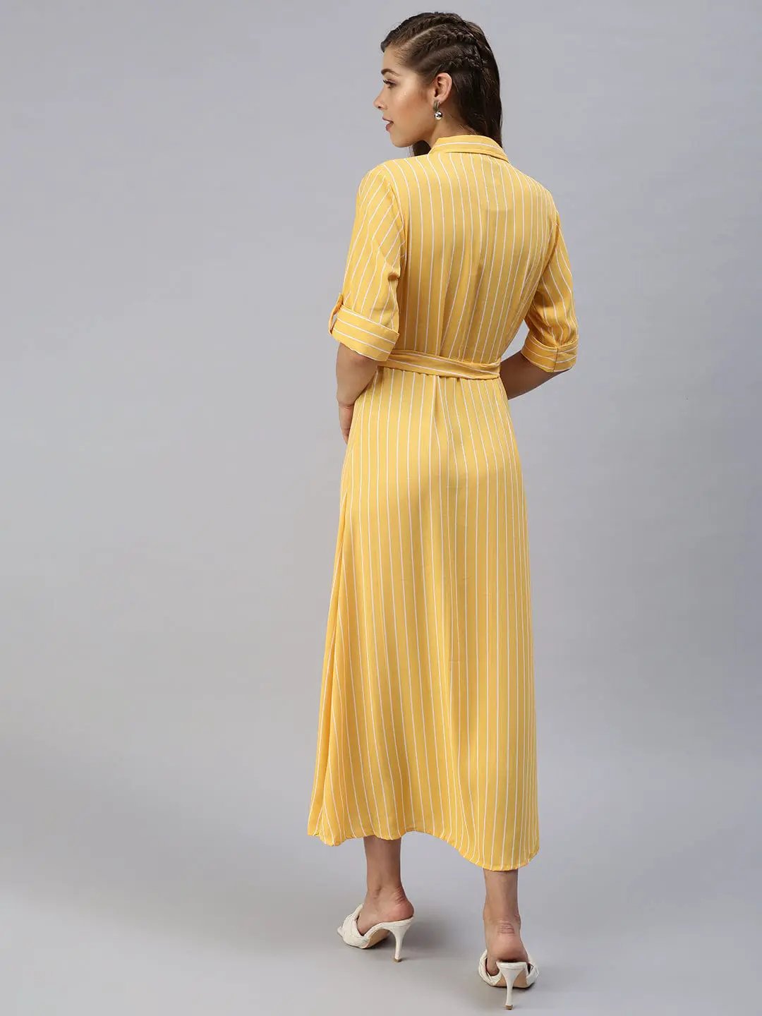 Women's Printed Fit and Flare Yellow Dress