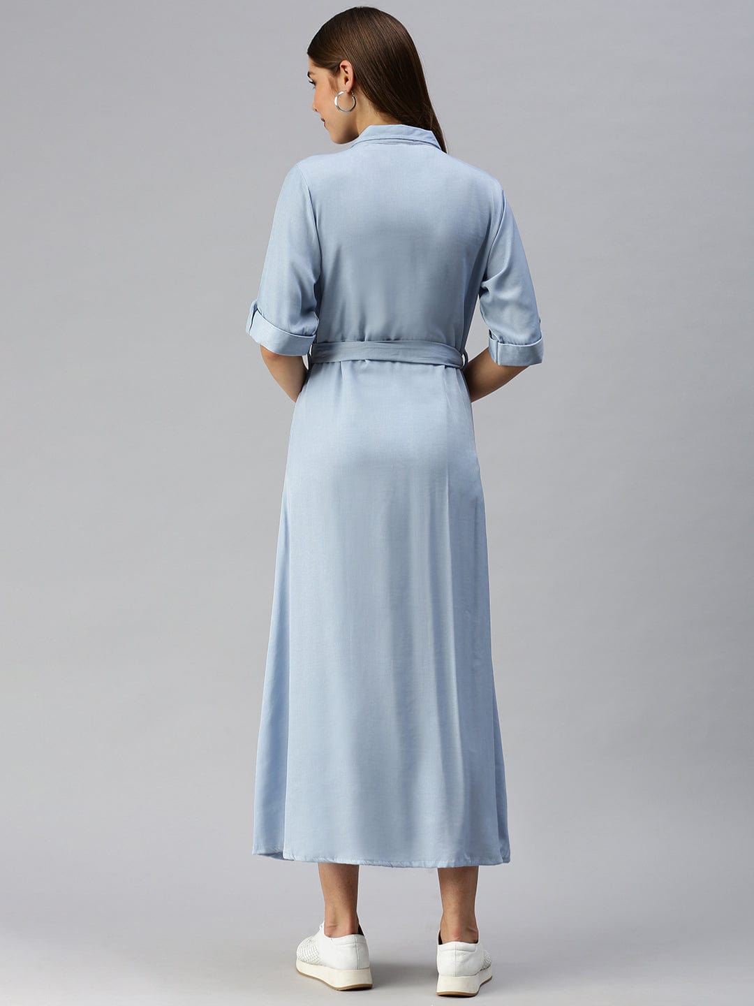Women's Blue Denim Shirt Midi Dress