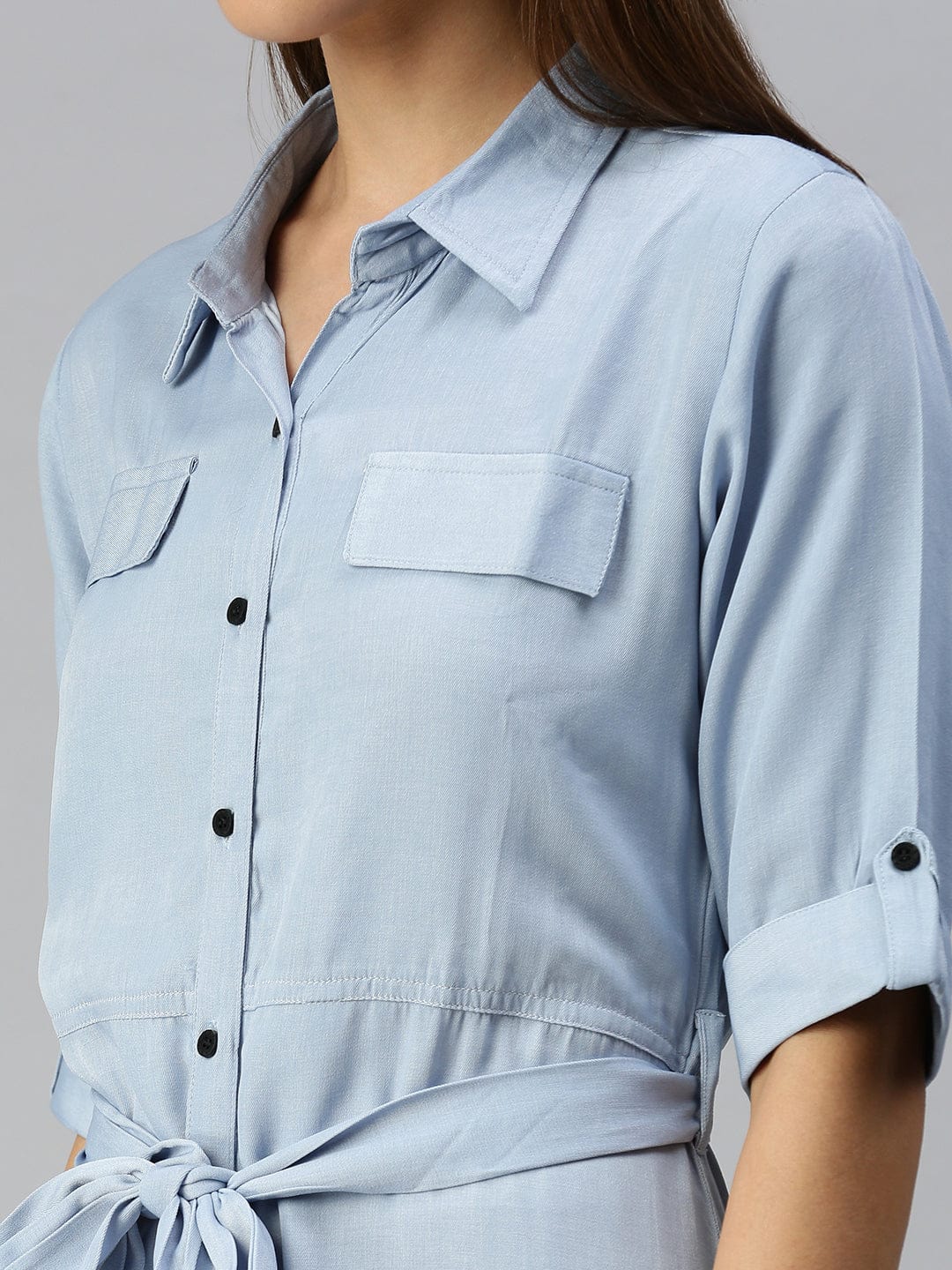 Women's Blue Denim Shirt Midi Dress