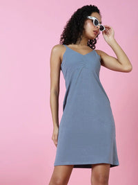 Women's Grey Shoulder Straps Sheath Dress