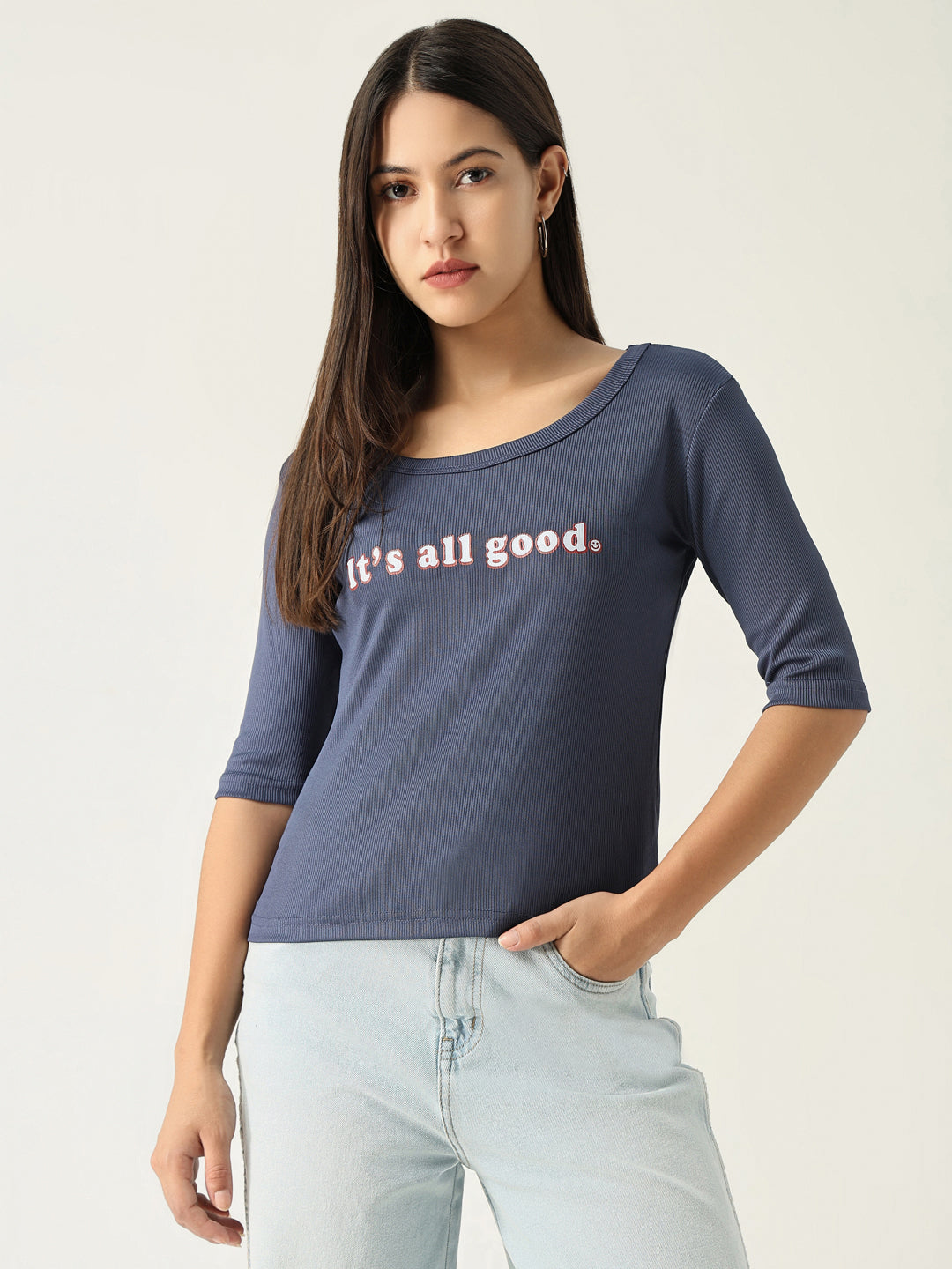 Women Solid Blue T Shirt