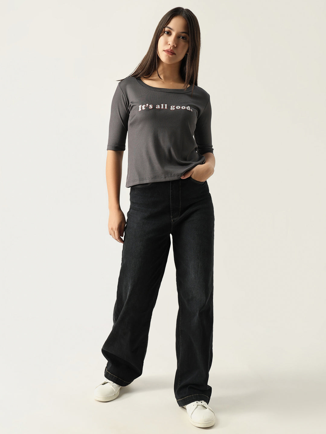 Women Solid Grey T Shirt