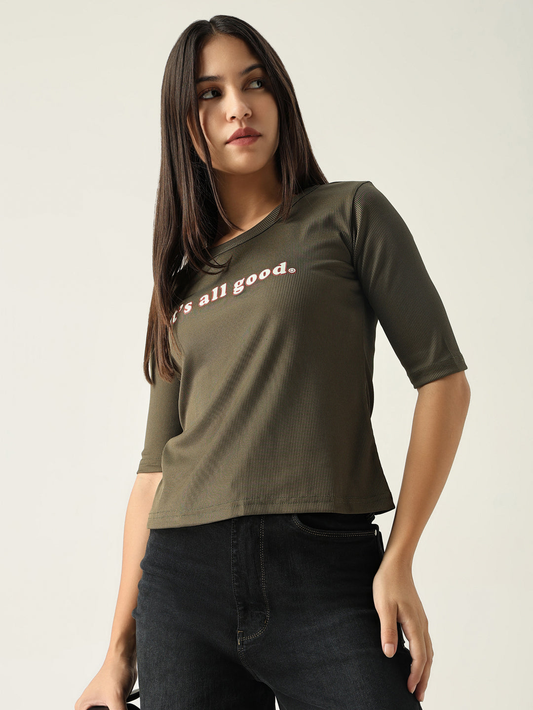 Women Solid Olive T Shirt