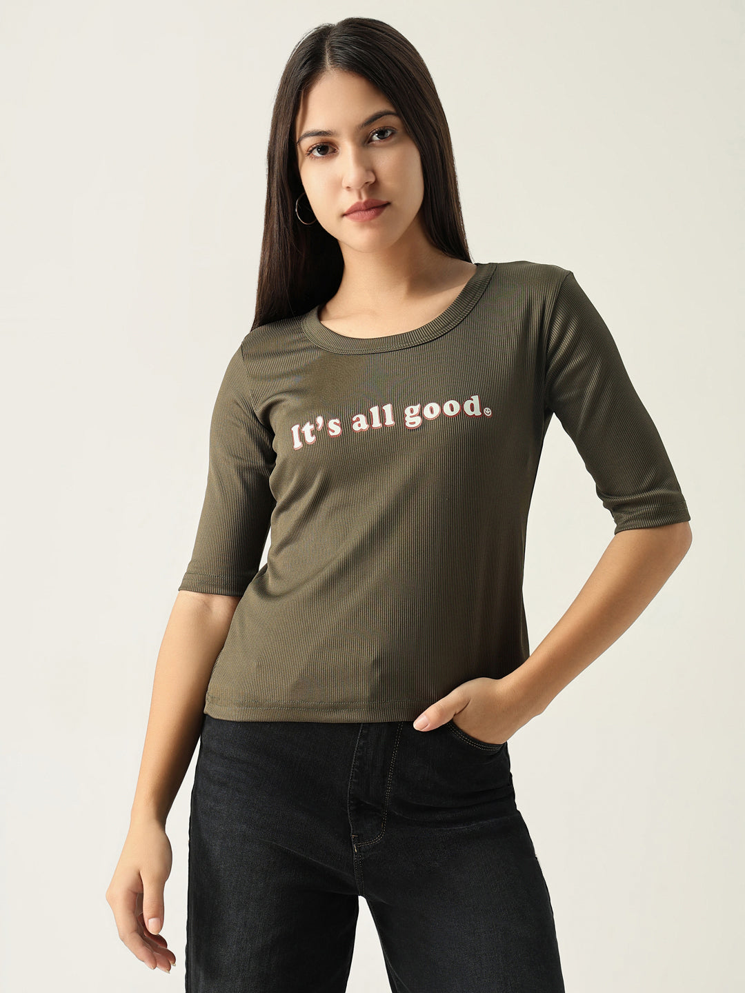 Women Solid Olive T Shirt