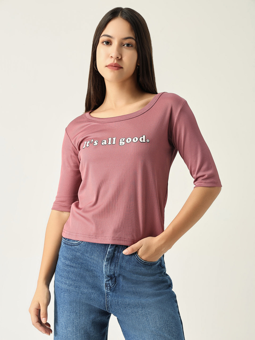 Women Solid Pink T Shirt