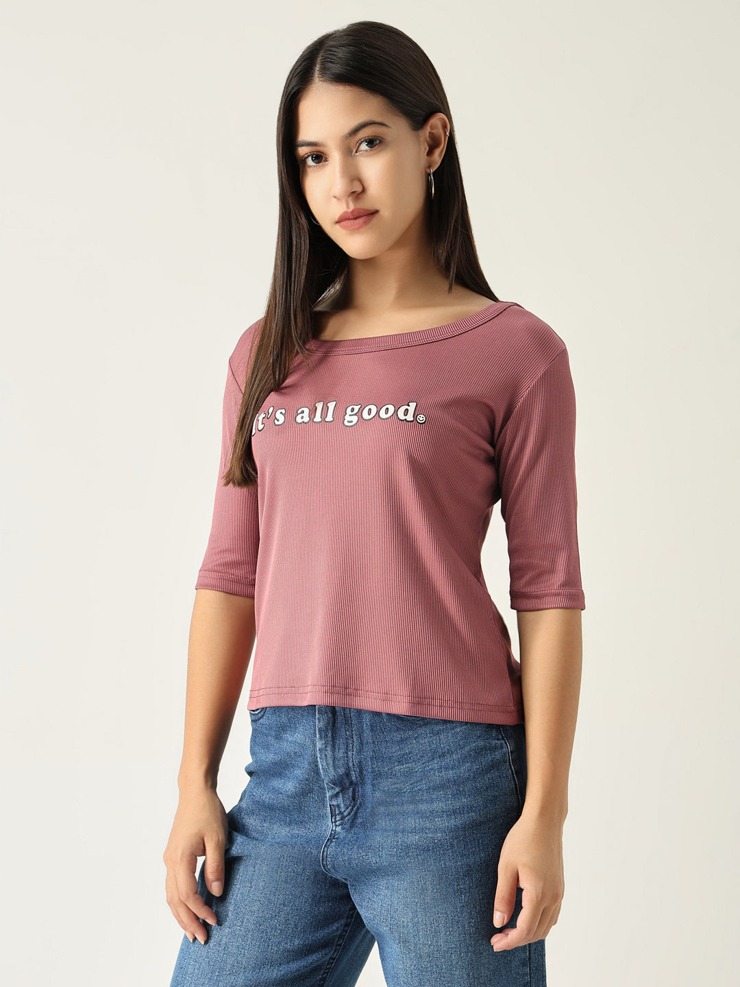 Women Solid Pink T Shirt