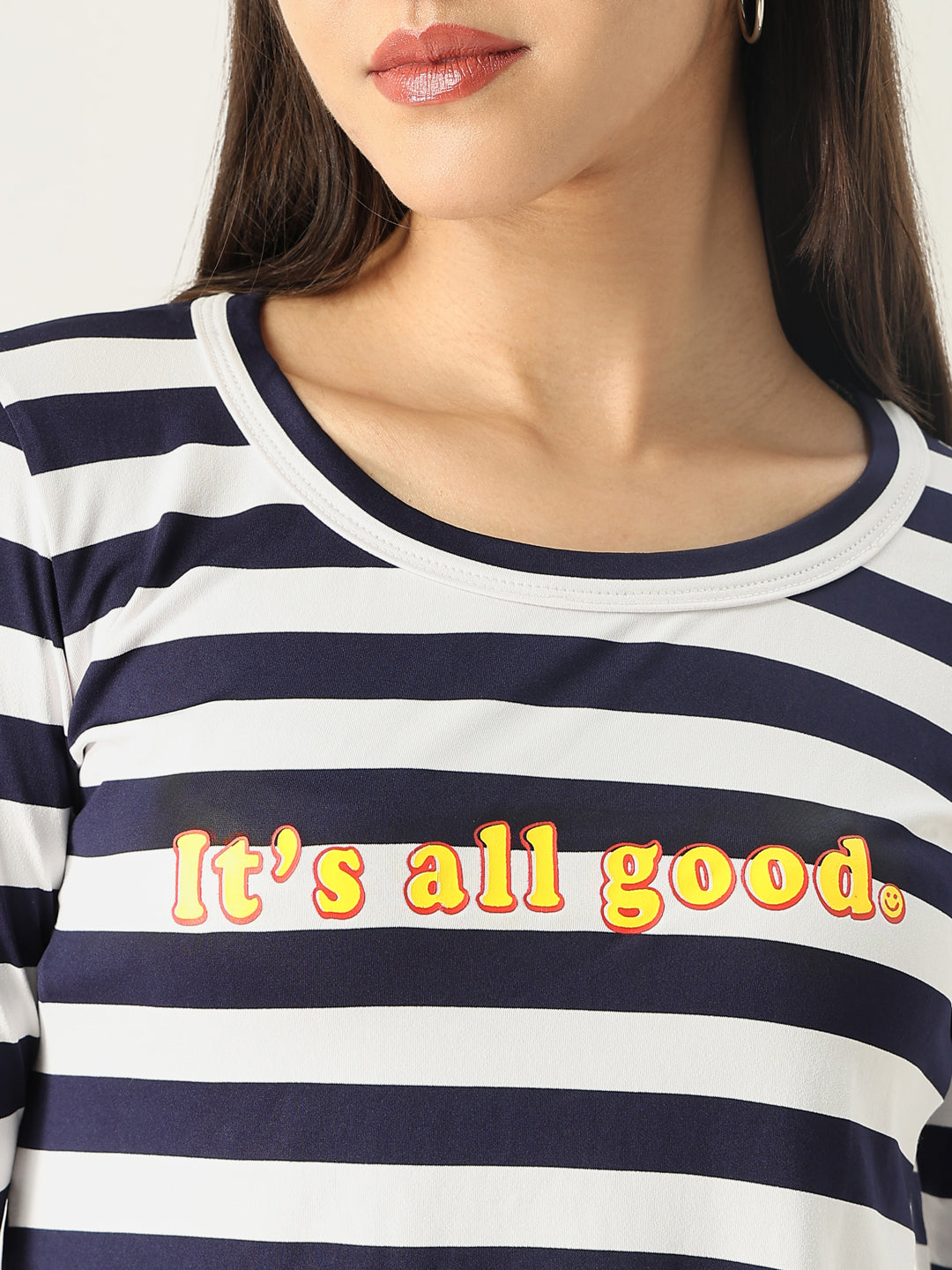 Women Striped Navy Blue T Shirt