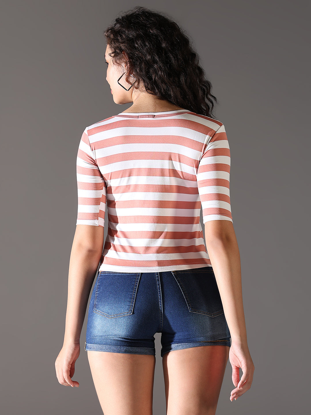 Women Striped Peach T Shirt