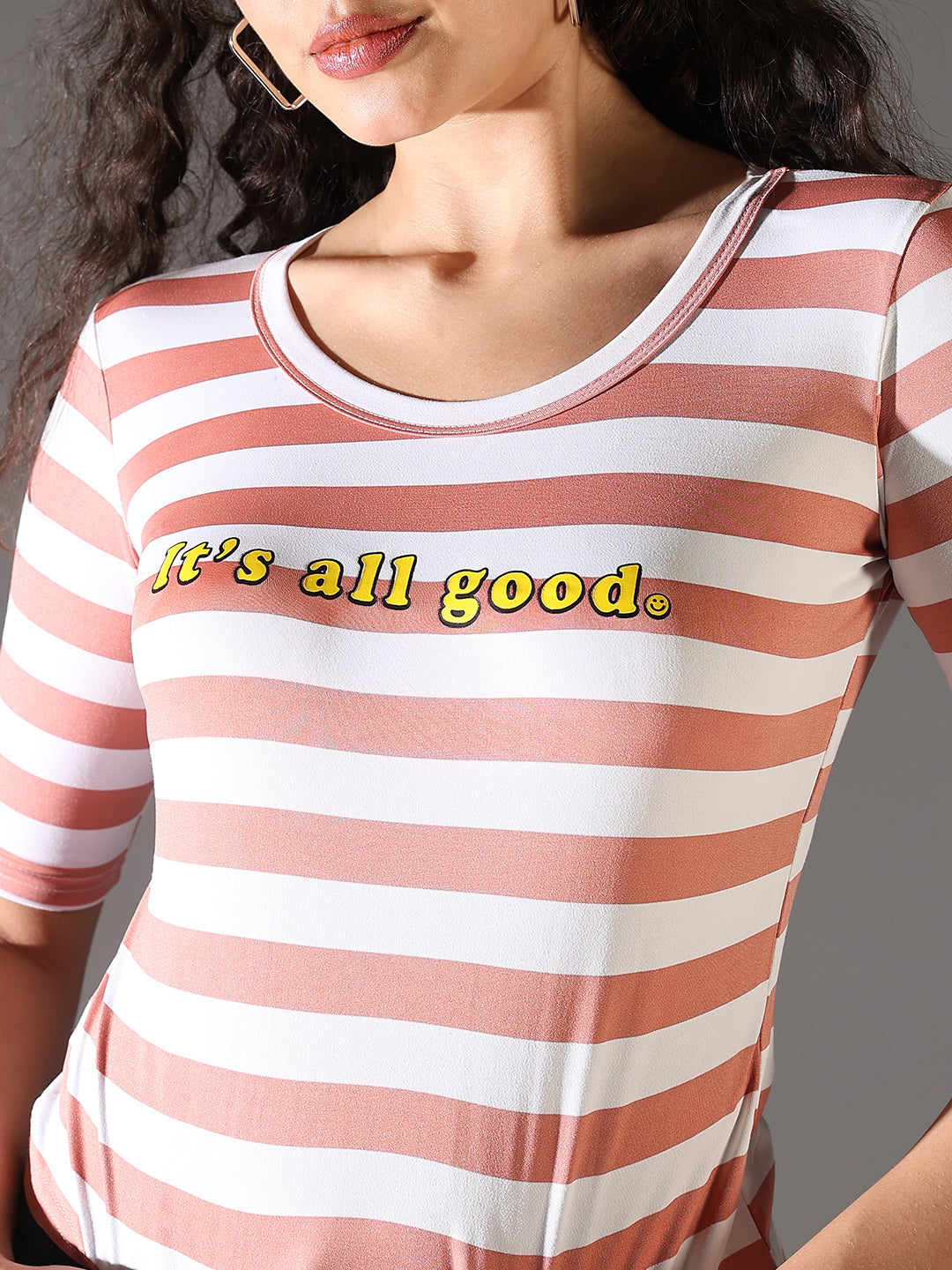 Women Striped Peach T Shirt