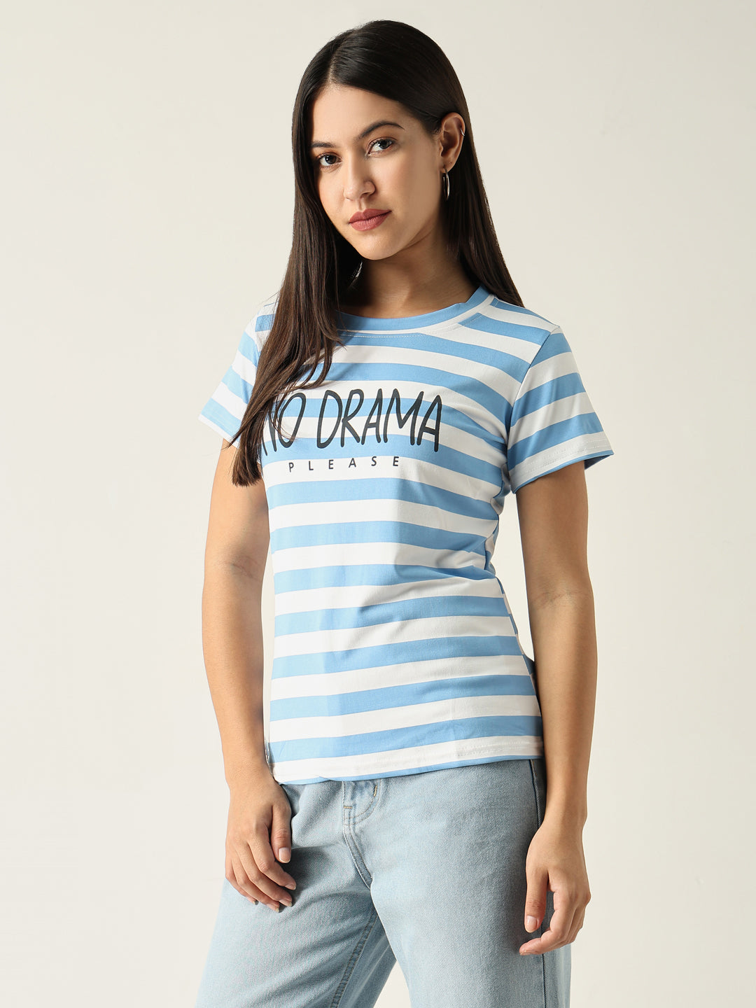 Women Striped Blue T Shirt