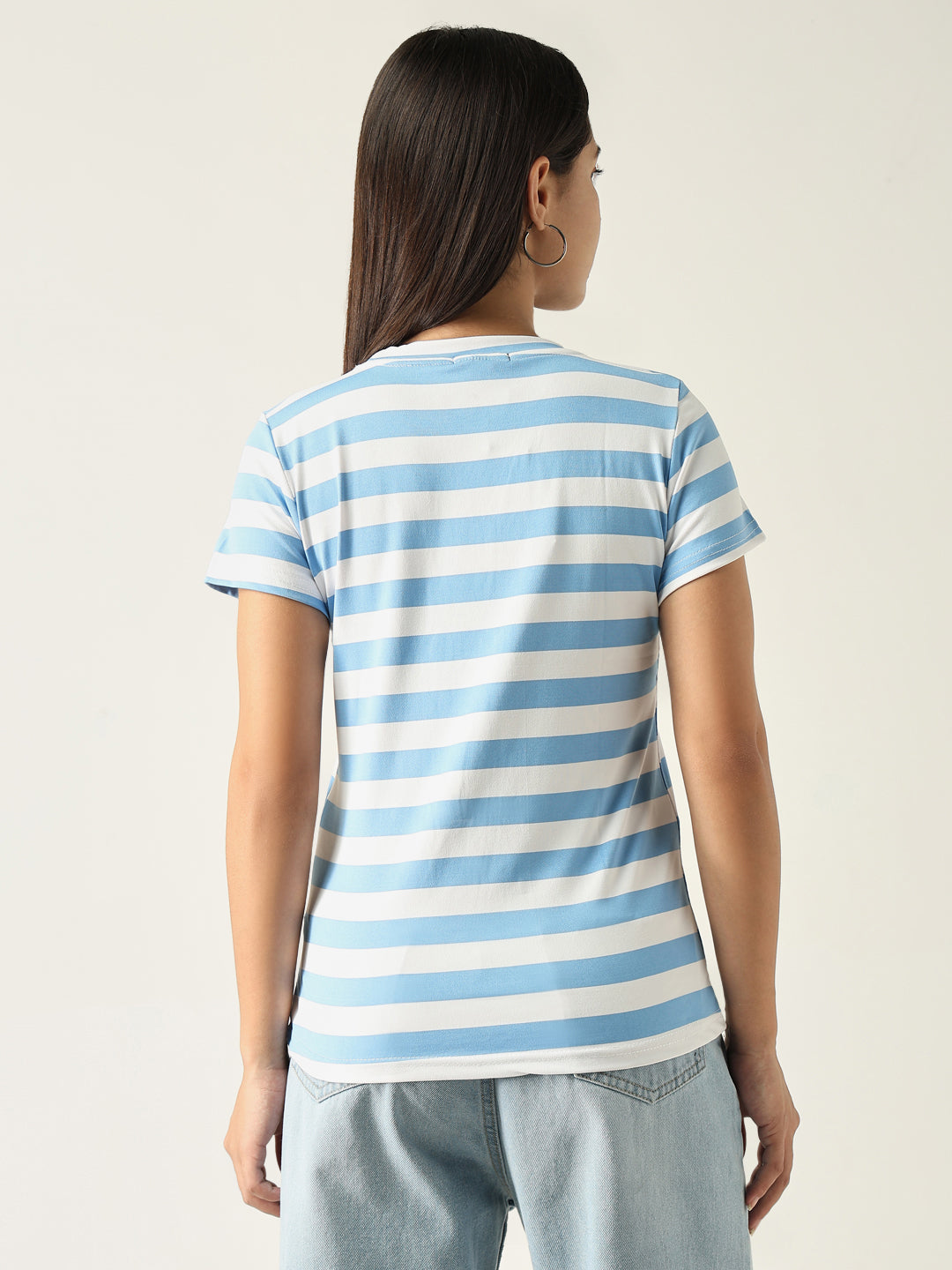 Women Striped Blue T Shirt