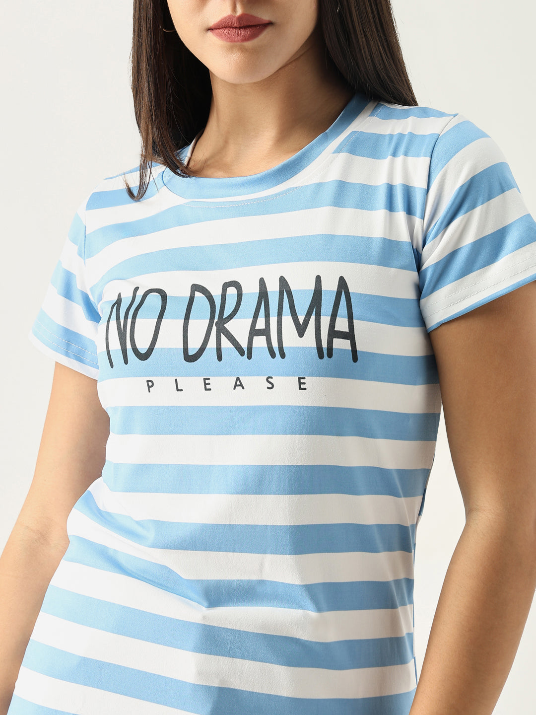 Women Striped Blue T Shirt