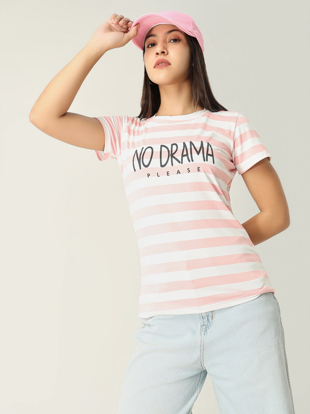 Women Striped Peach T Shirt