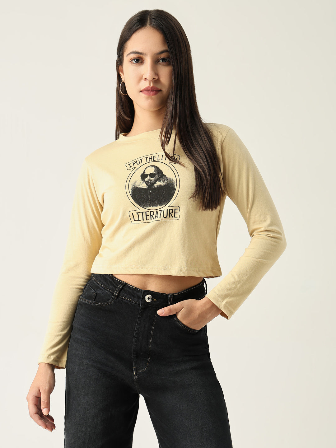 Women's Graphic Beige Crop T-Shirt