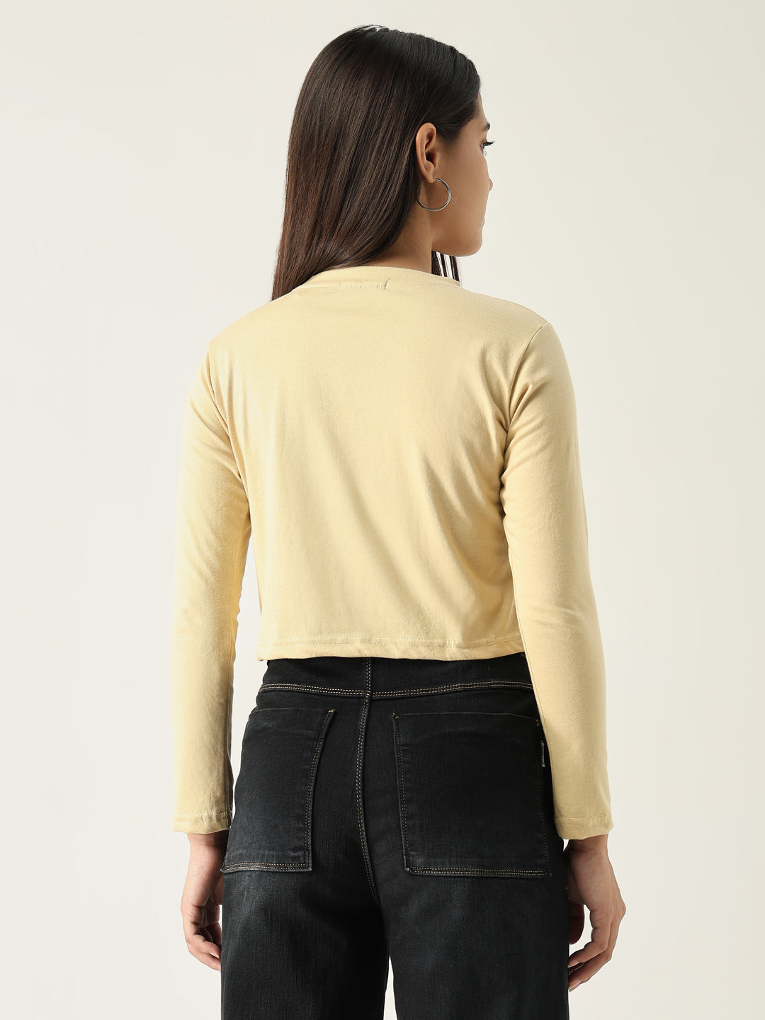 Women's Graphic Beige Crop T-Shirt