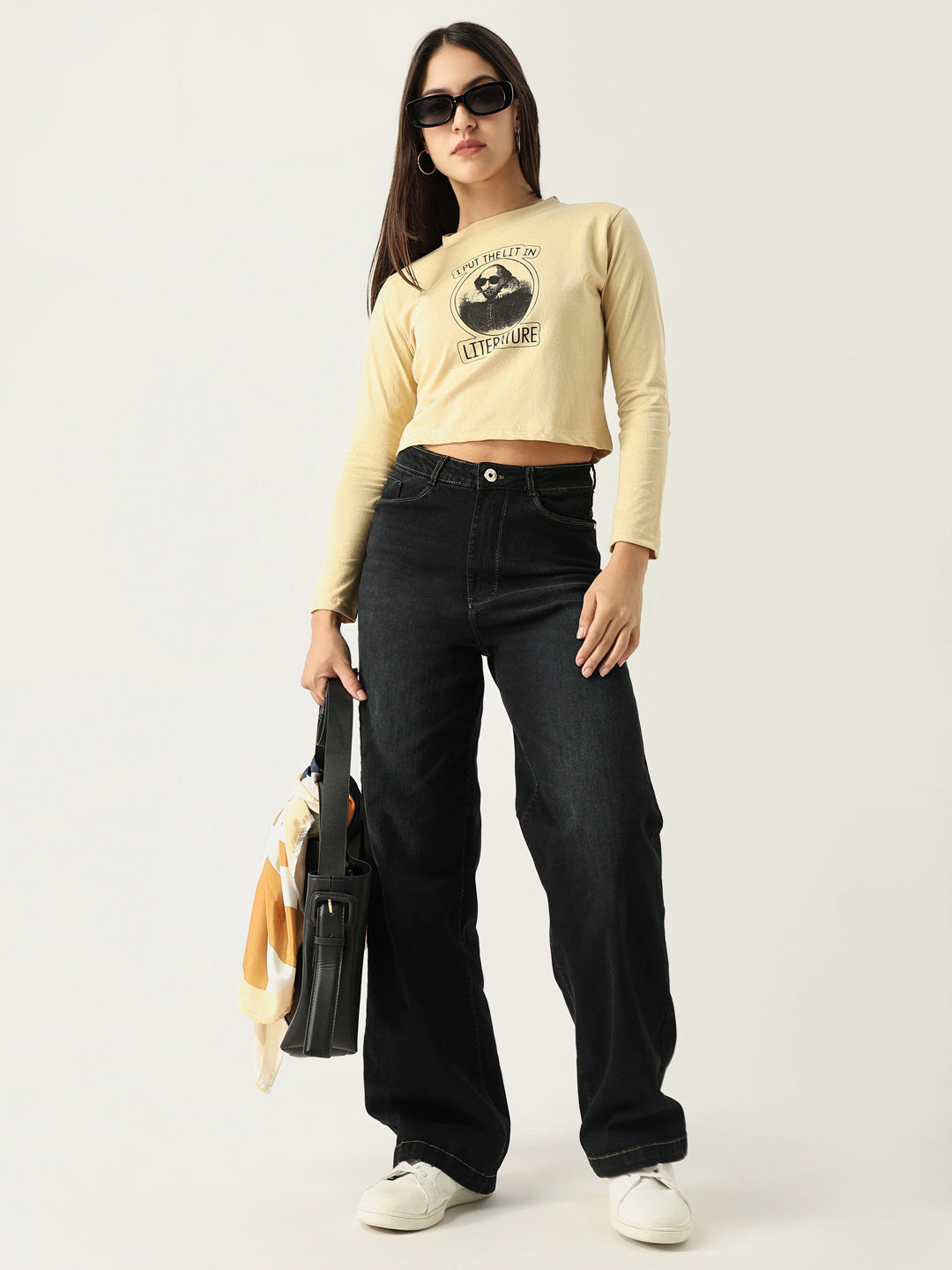Women's Graphic Beige Crop T-Shirt
