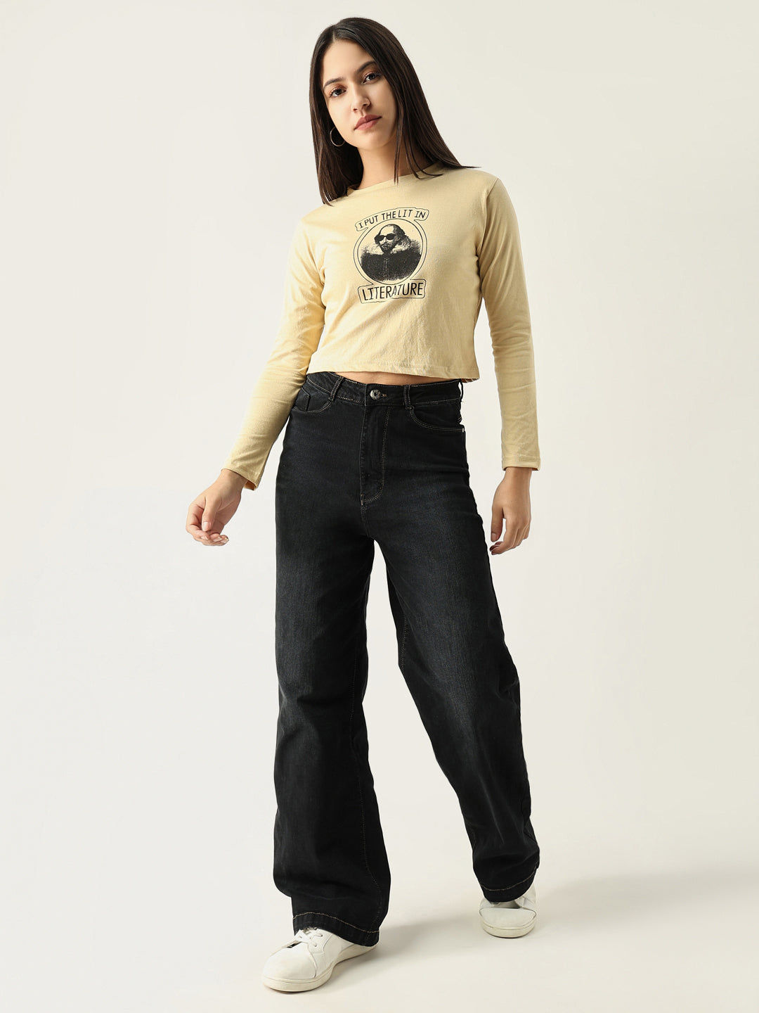 Women's Graphic Beige Crop T-Shirt