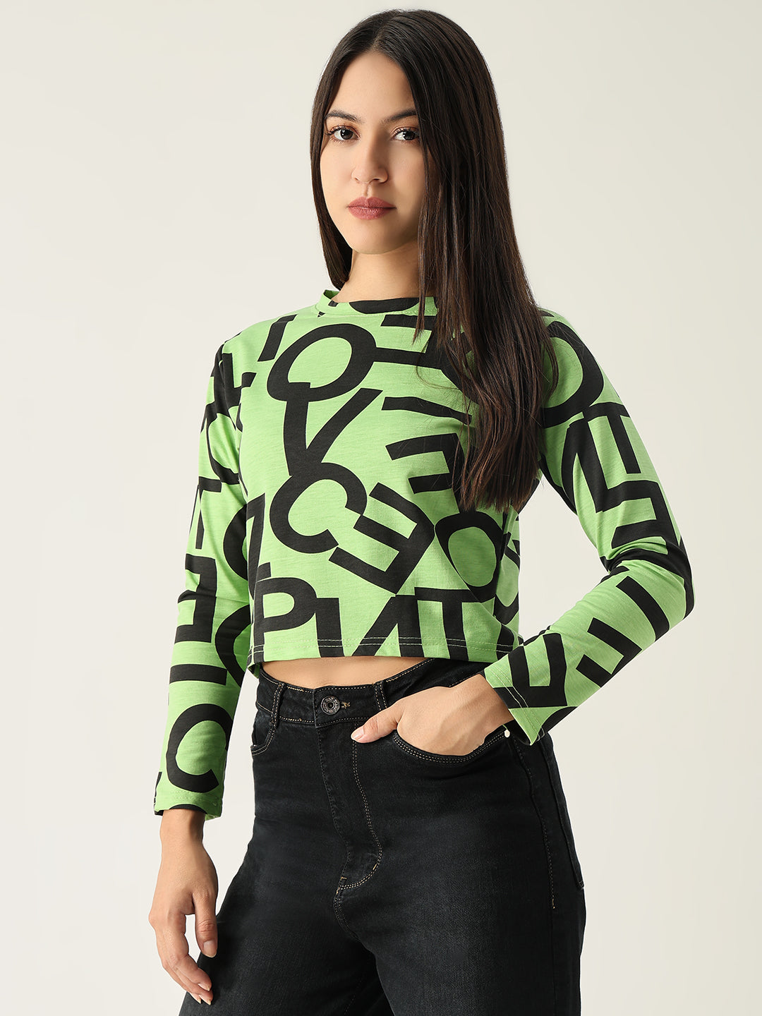 Women Graphic Green Crop T Shirt