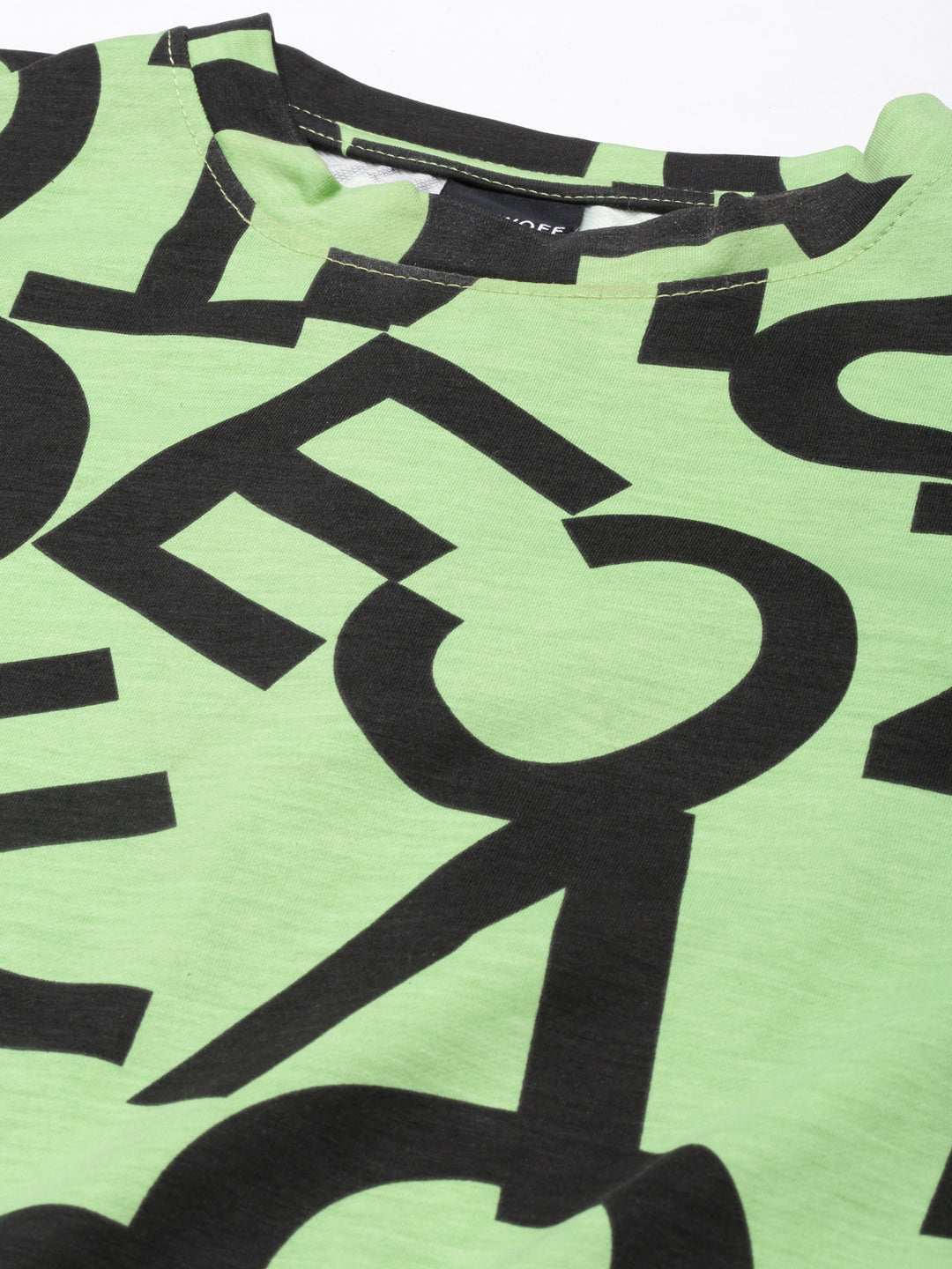 Women's Green Typography Printed Drop-Shoulder Sleeves Boxy Crop T-Shirt