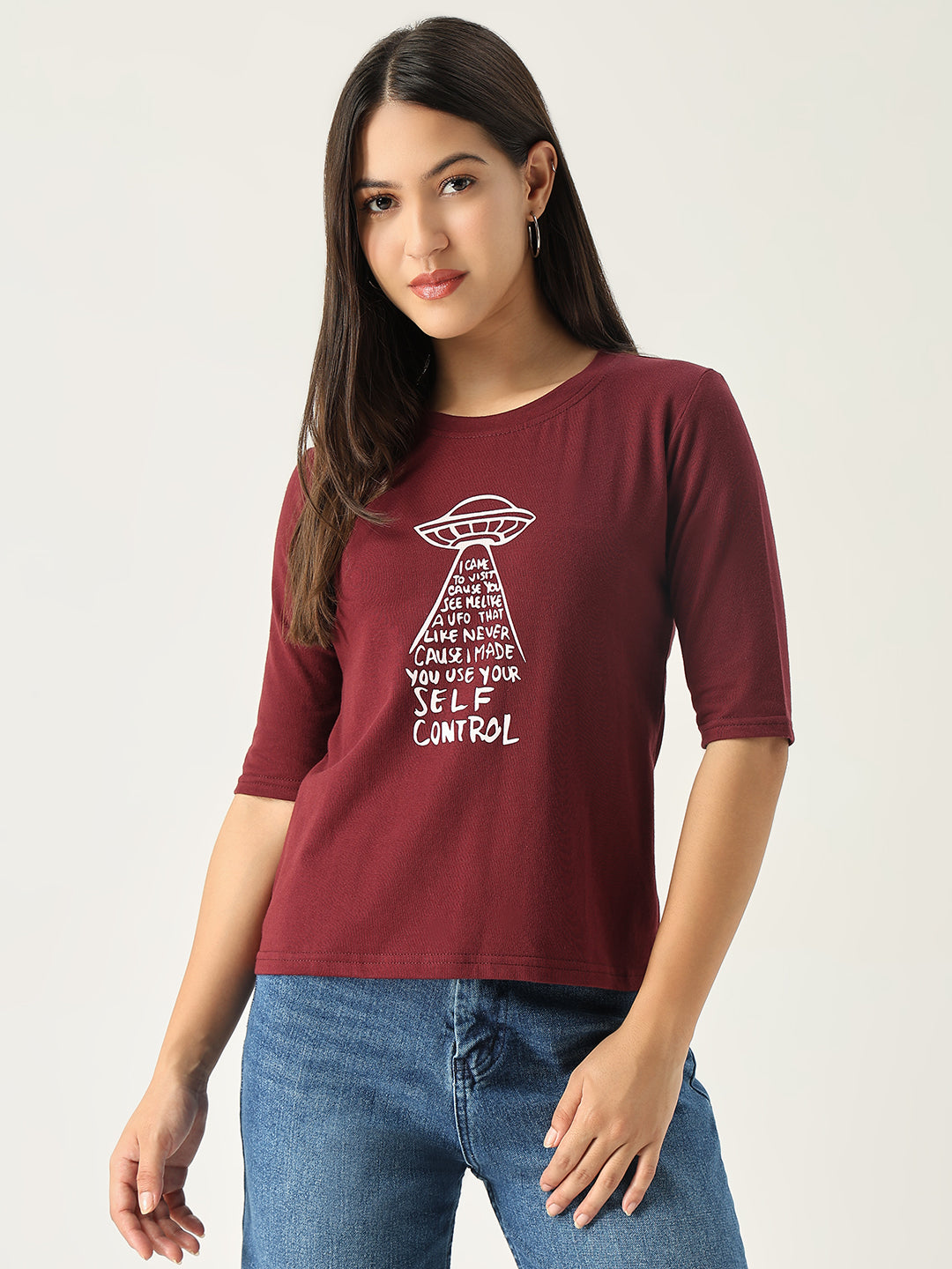 Women Graphic Burgundy T Shirt