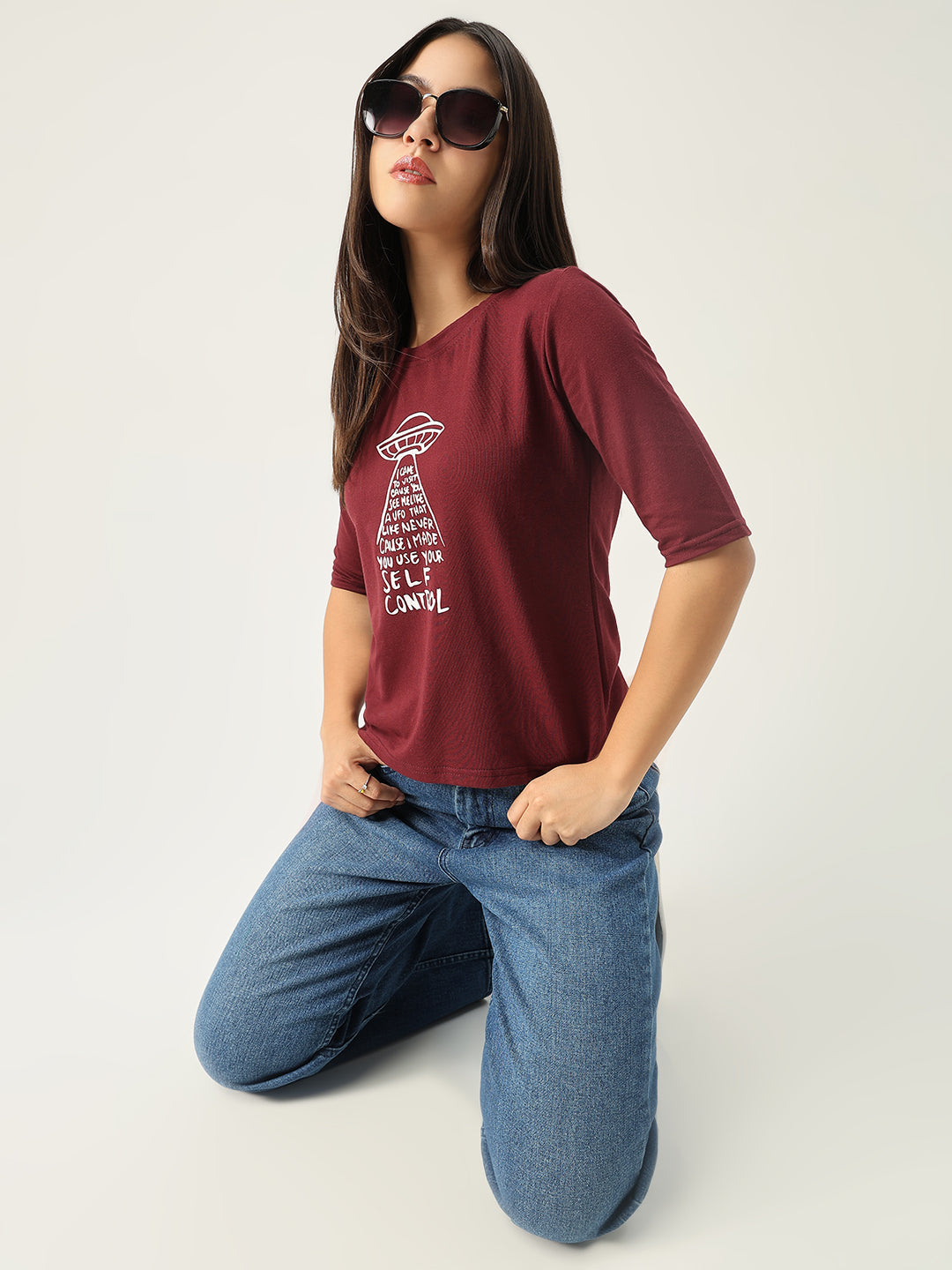 Women Graphic Burgundy T Shirt