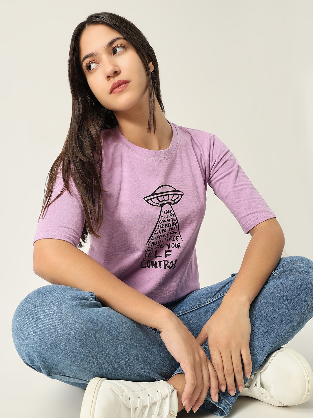 Women Graphic Lavender T Shirt