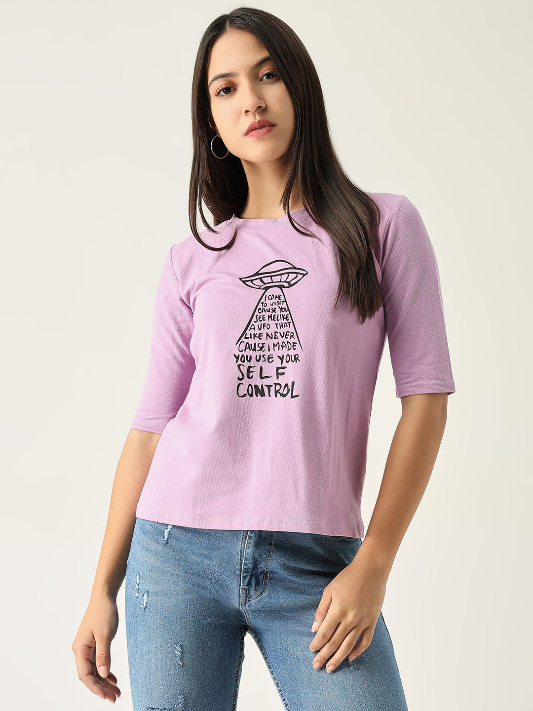 Women Graphic Lavender T Shirt