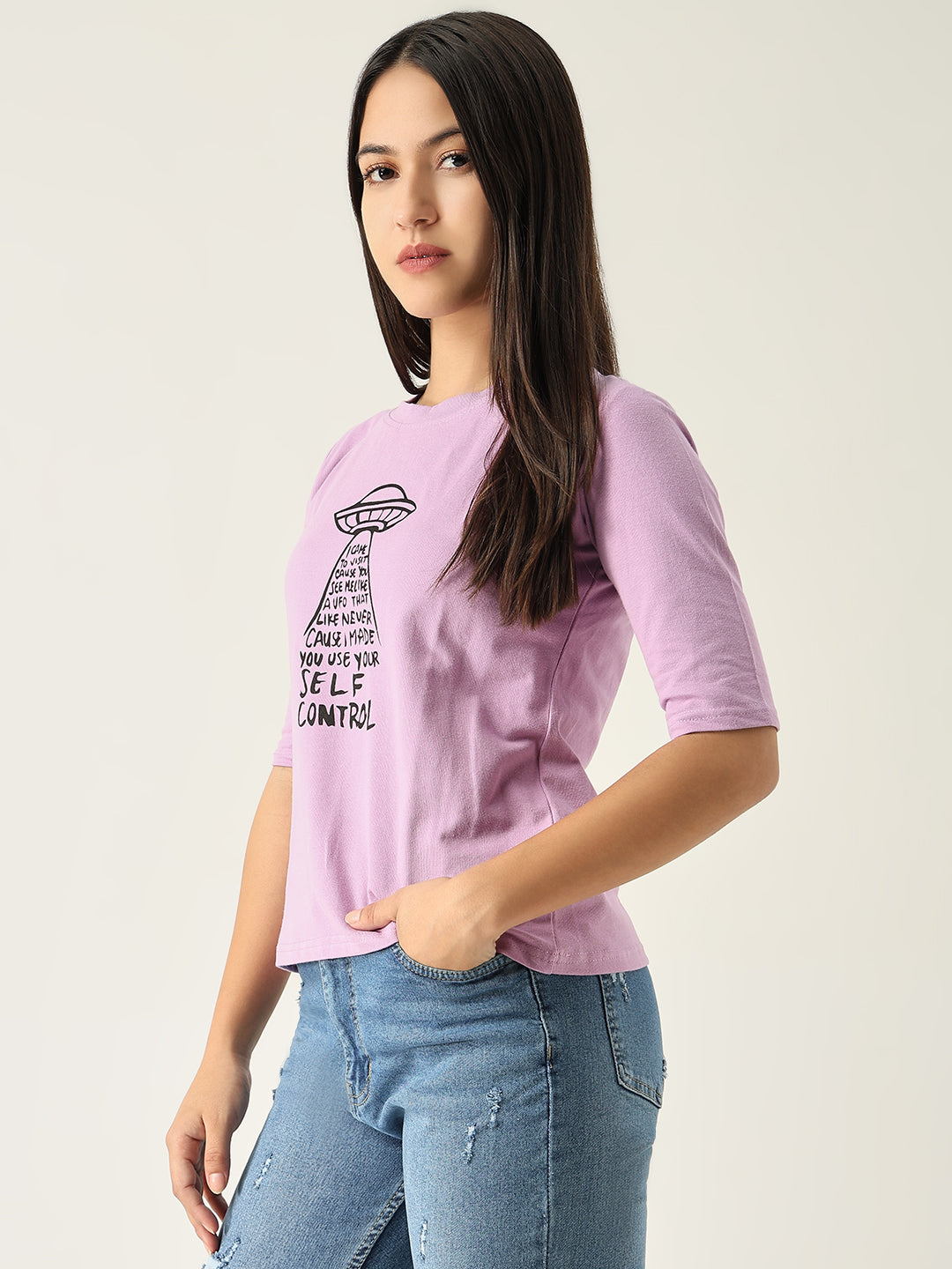 Women Graphic Lavender T Shirt