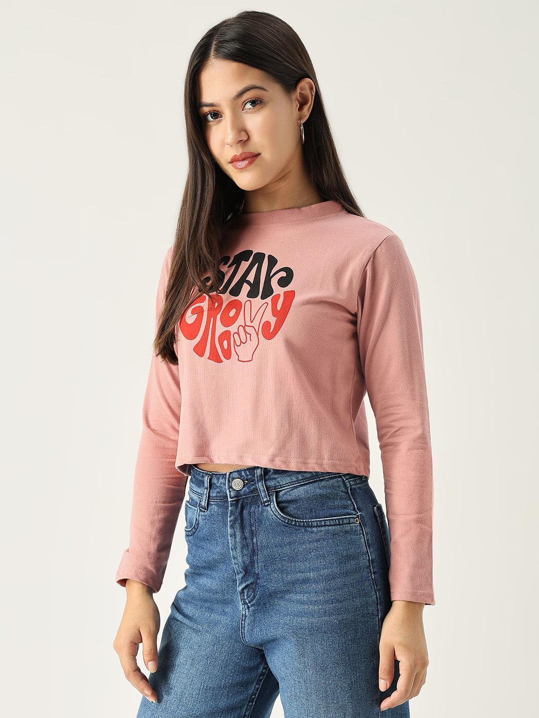 Women Graphic Peach Crop T Shirt