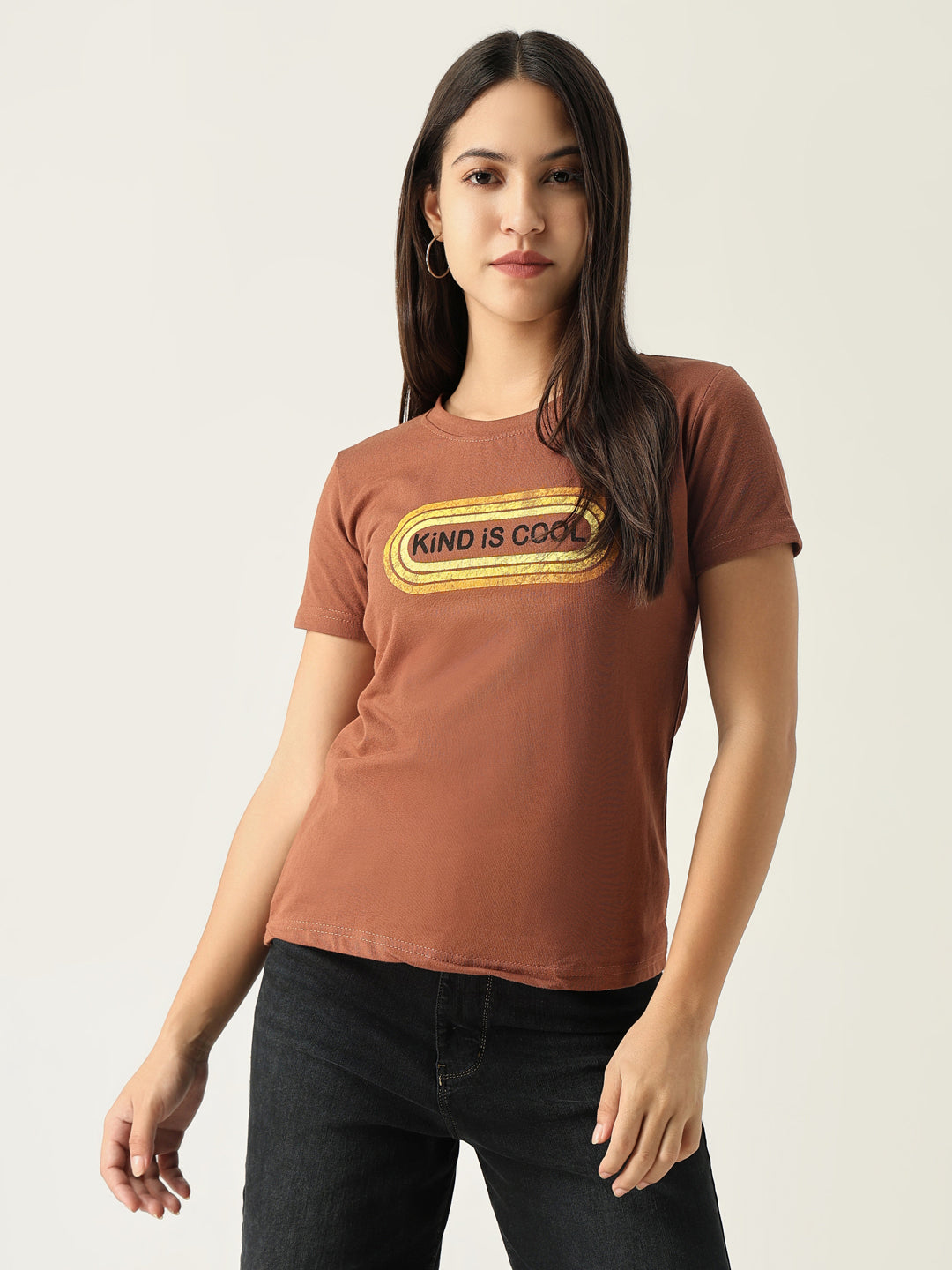 Women Graphic Brown T Shirt