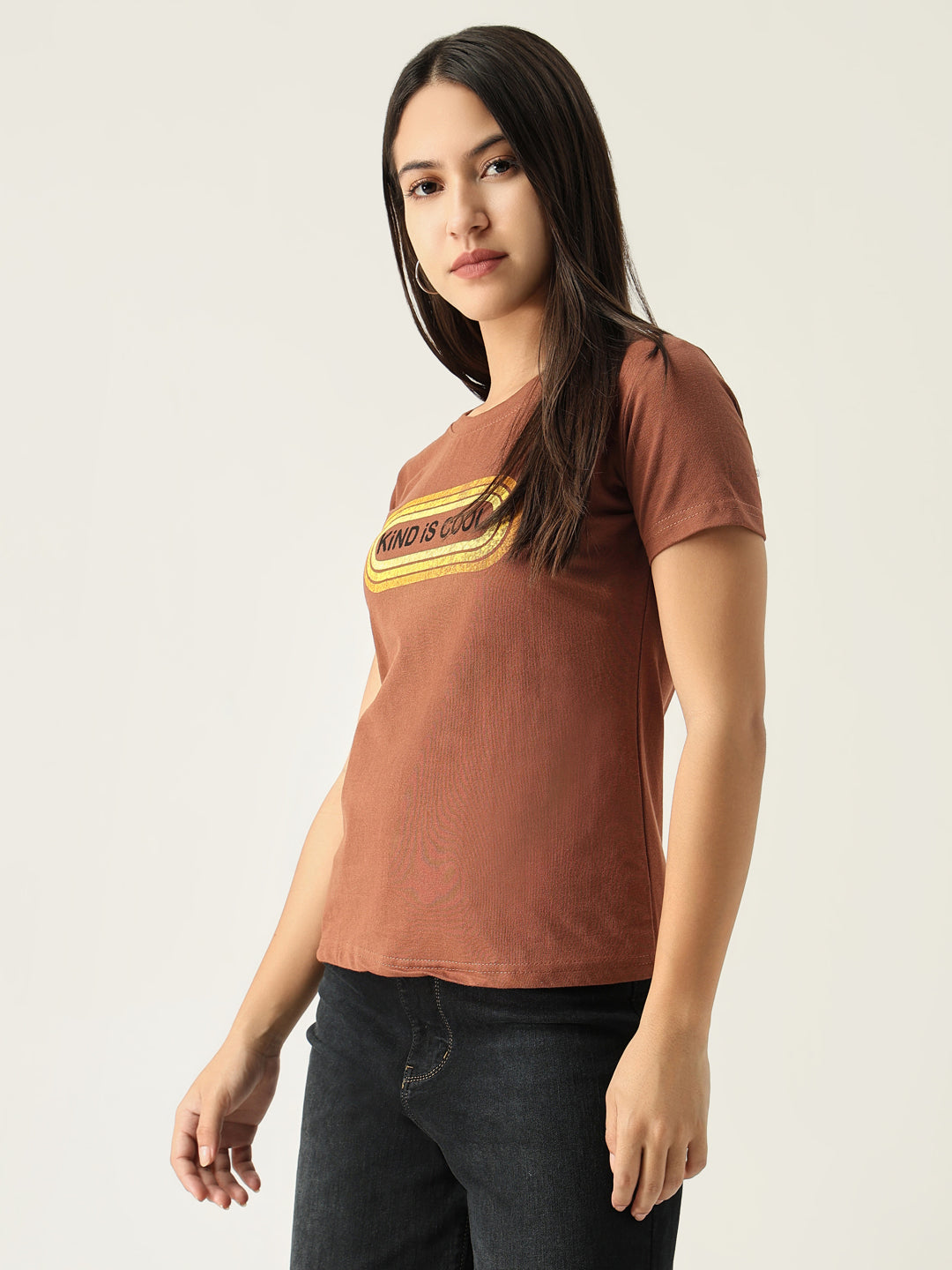 Women Graphic Brown T Shirt