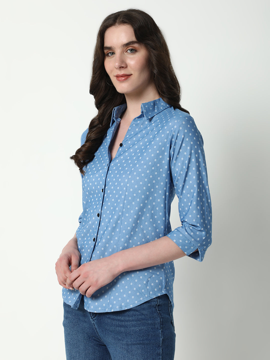 Women Blue Polka Dots Shirt