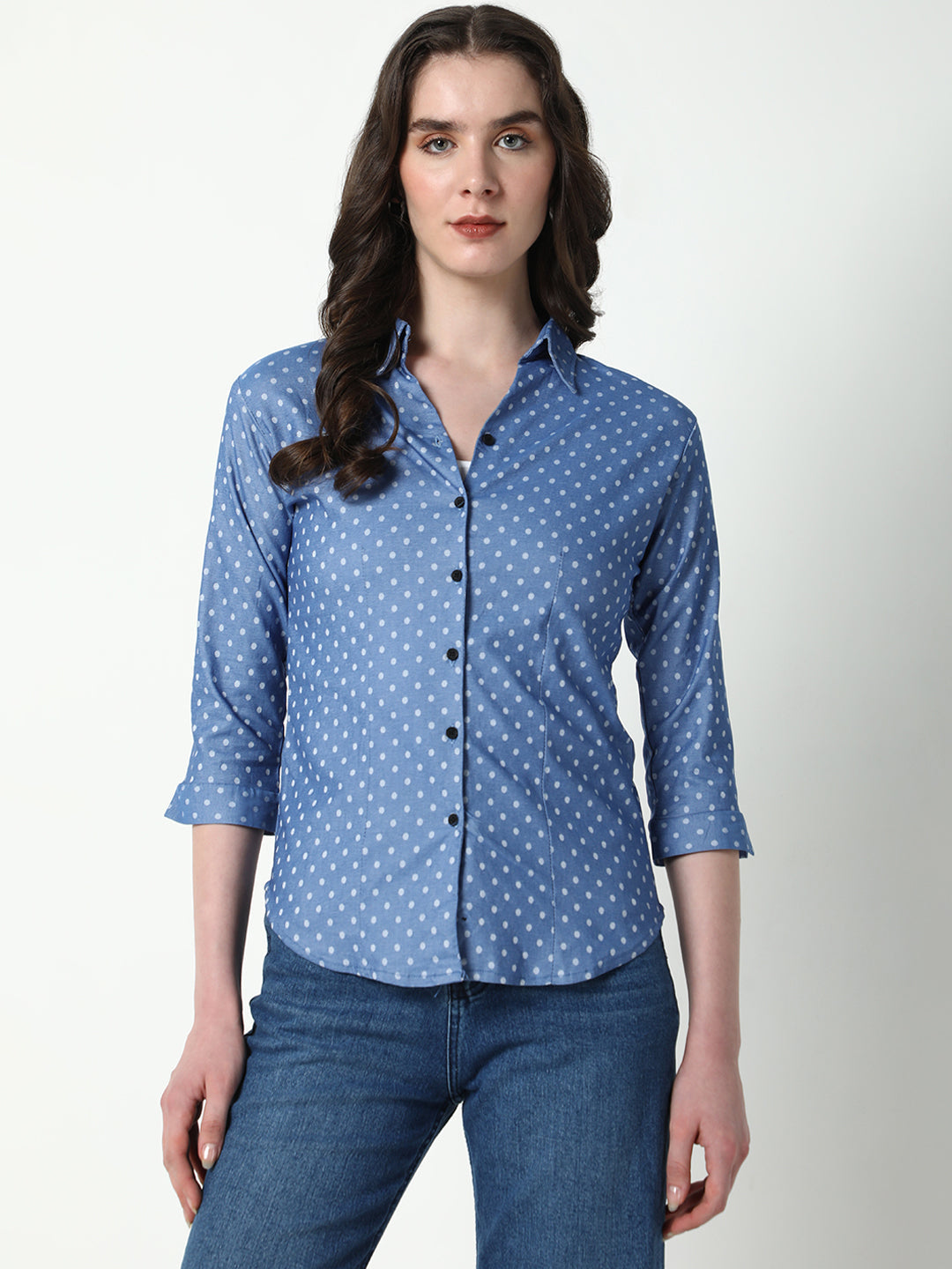 Women Blue Polka Dots Shirt