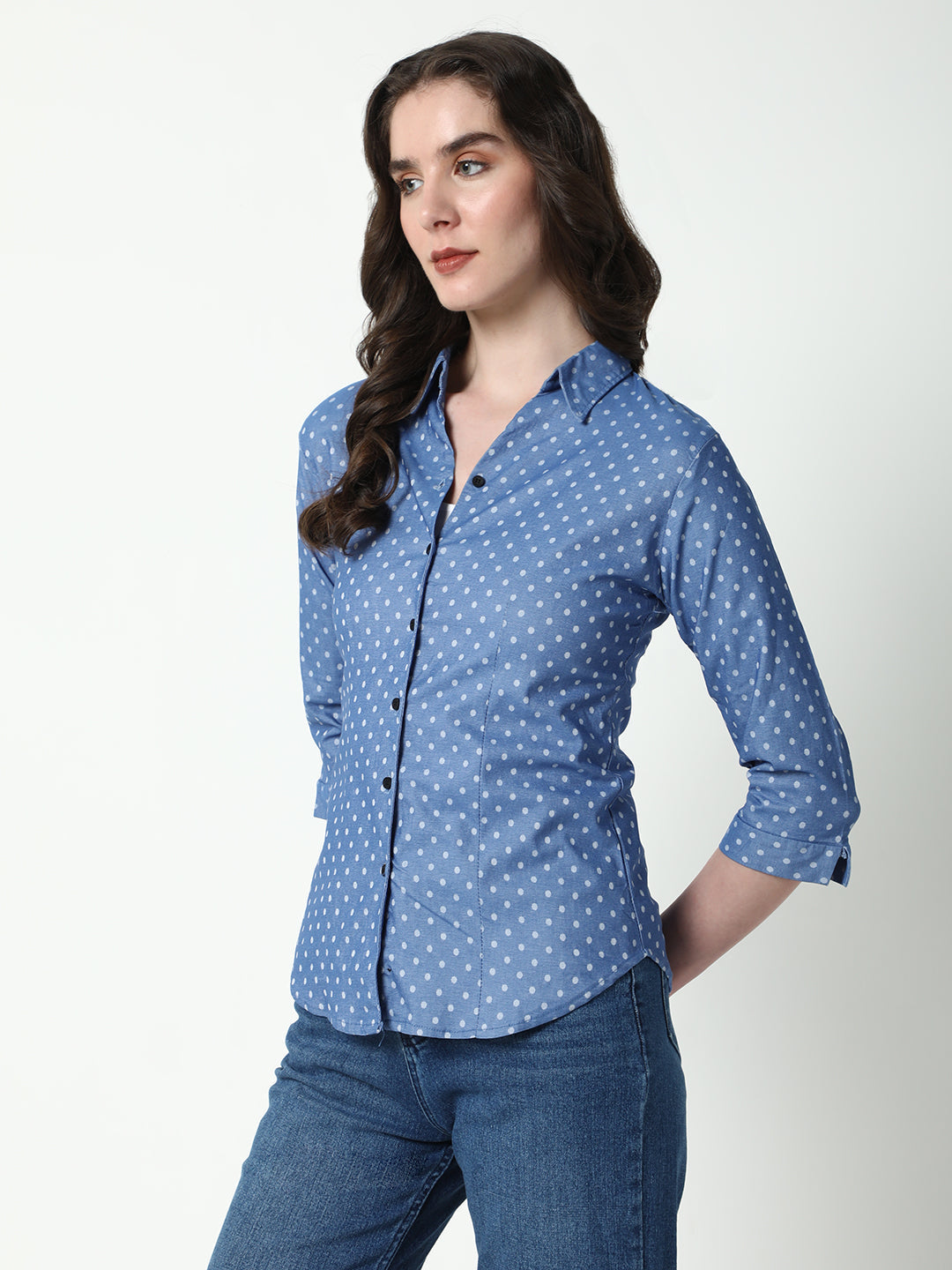 Women Blue Polka Dots Shirt