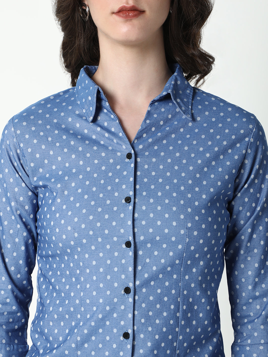 Women Blue Polka Dots Shirt