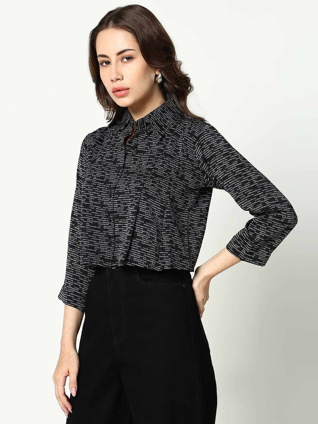 Women Boxy Black Graphic Shirt