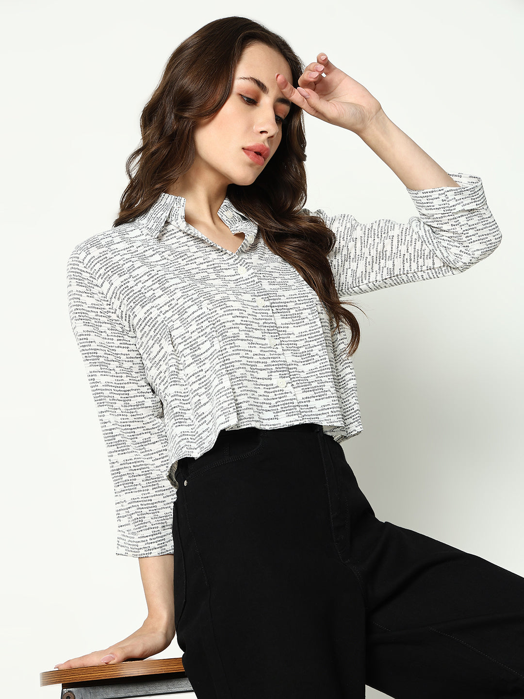 Women Collared Printed White Shirts