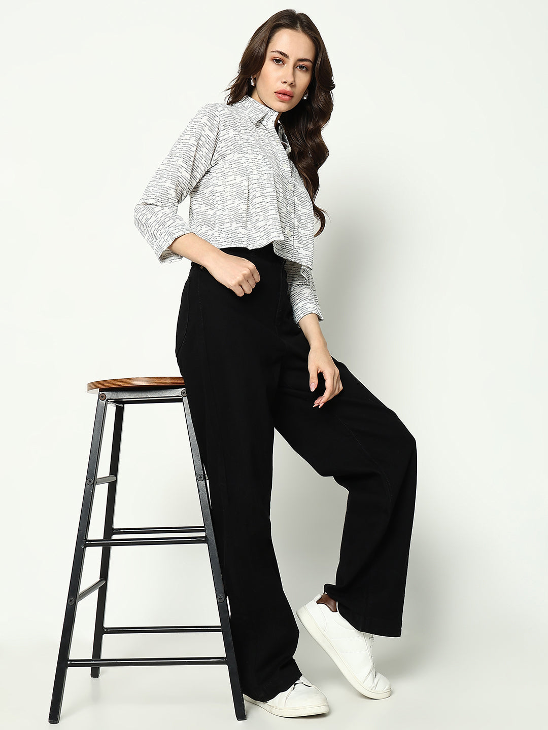 Women Collared Printed White Shirts