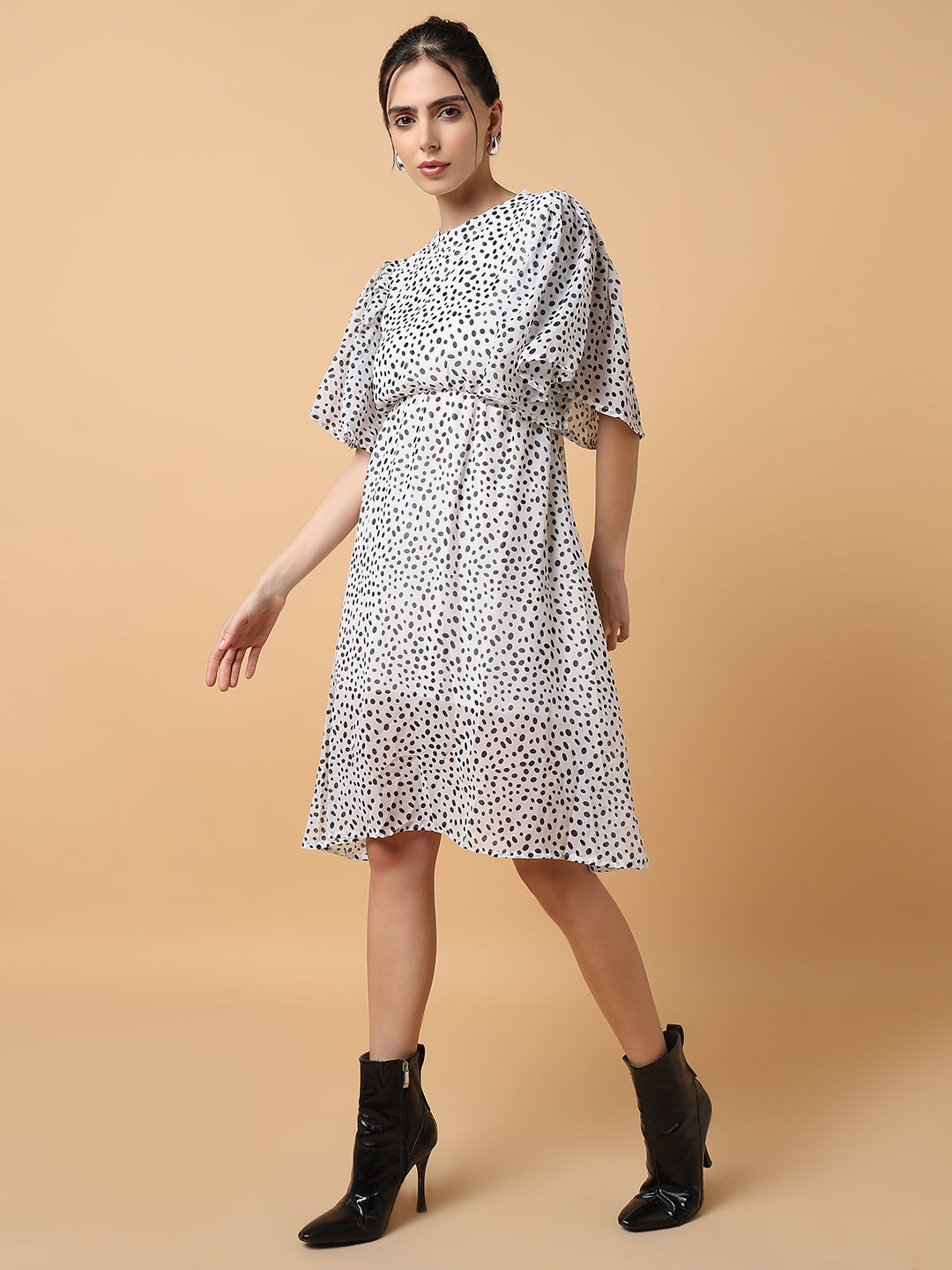 Women Printed Fit and Flare Off White Dress