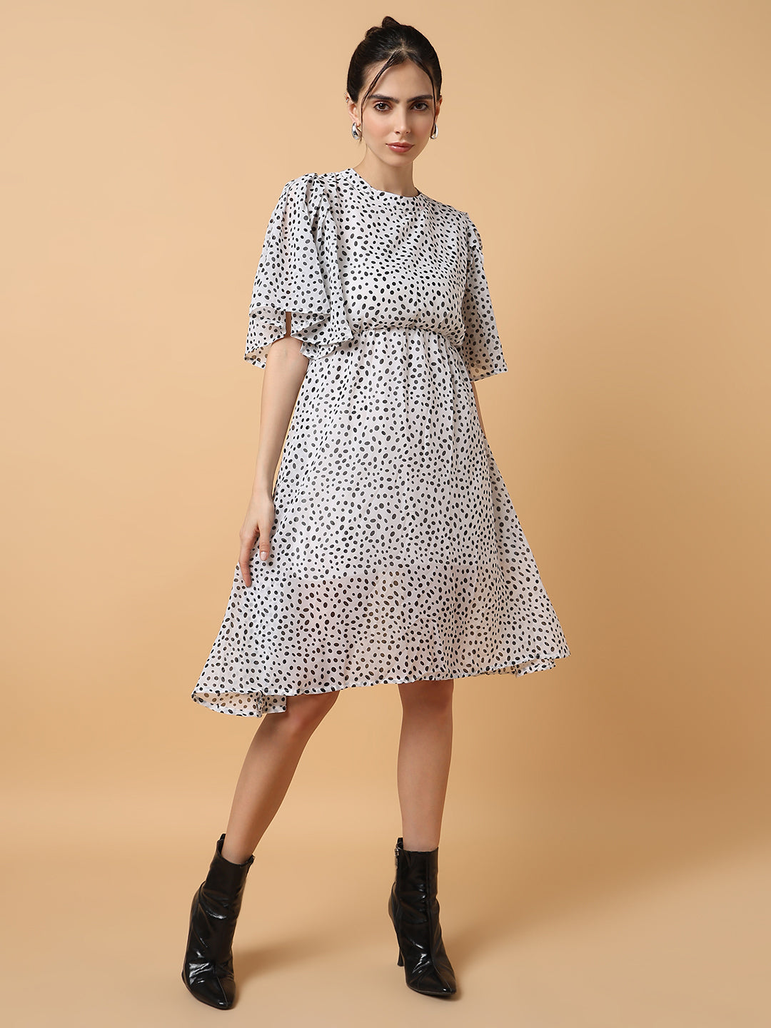 Women Printed Fit and Flare Off White Dress