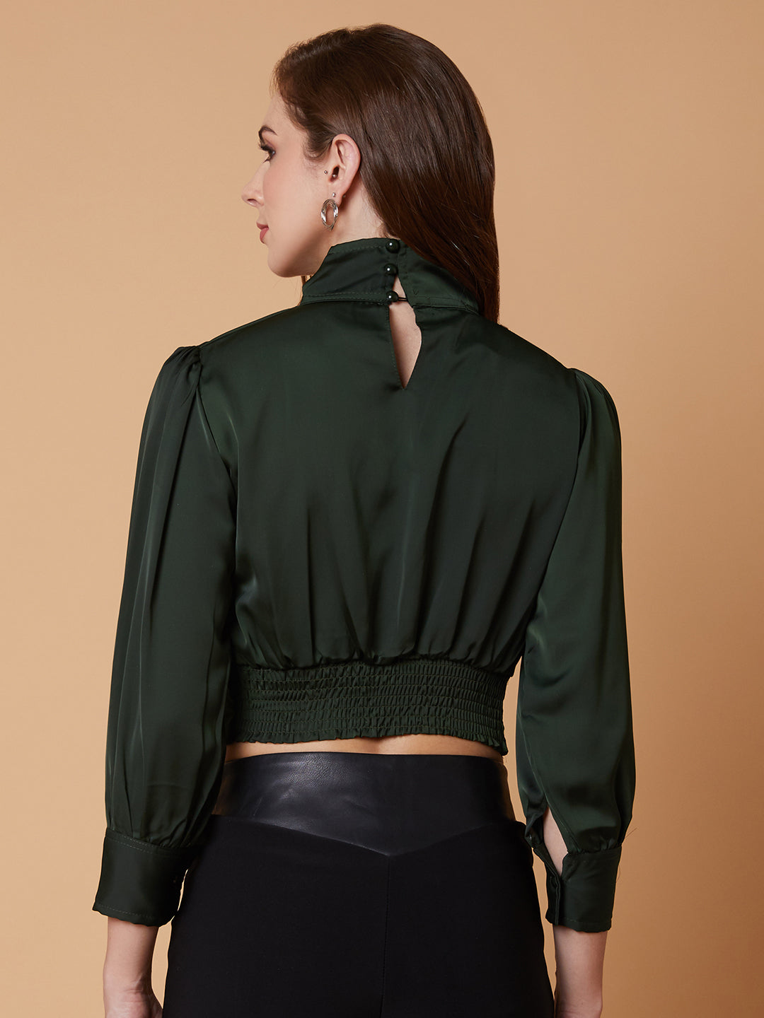 Women Solid Green Blouson Top