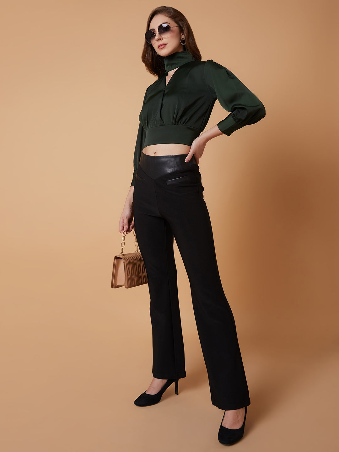 Women Solid Green Blouson Top